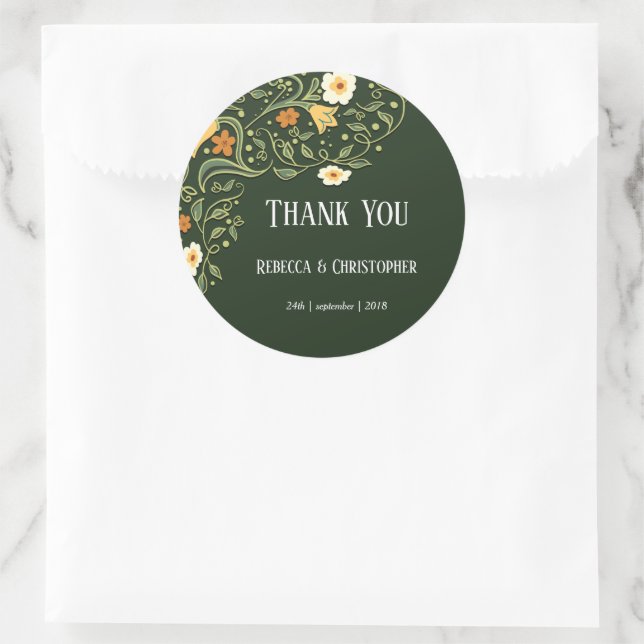 Sticker Rond Mariage de fleurs vertes (Sac)