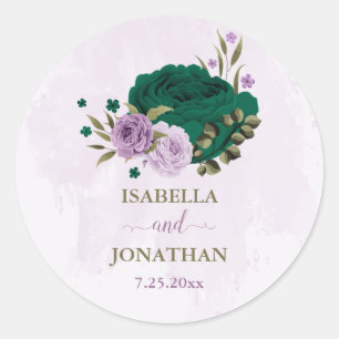 Sticker Rond mariage de fleurs violettes vert émeraude