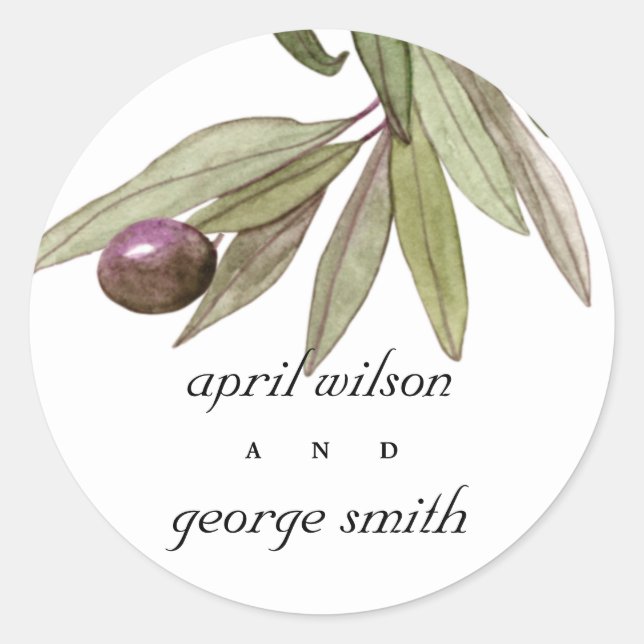 STICKER ROND MARIAGE DE FOLIER DE COULEUR D'EAU OLIVE RUSTIQUE  (Devant)