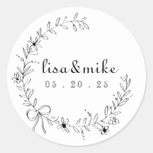 Sticker Rond Mariage de gerbe de fleurs et de bois
