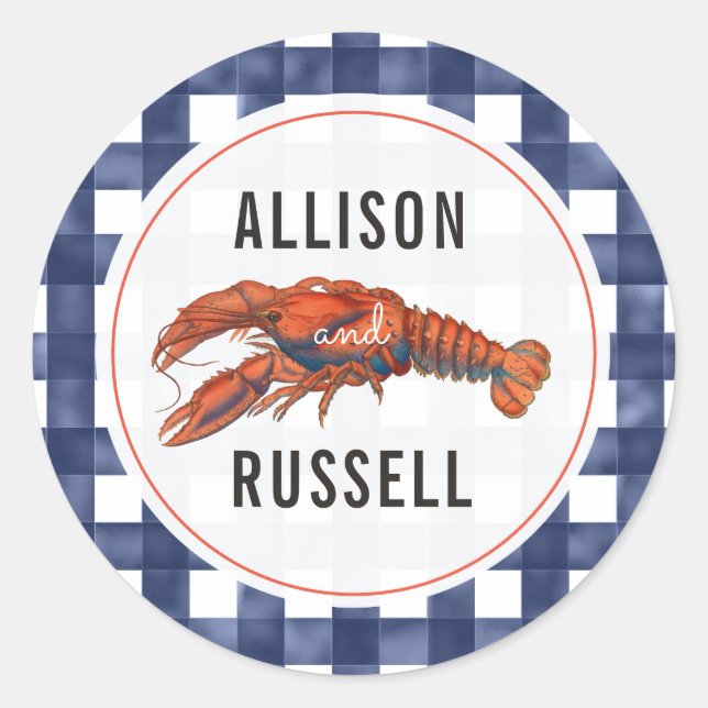 Sticker Rond Mariage de homard En vichy bleu (Devant)