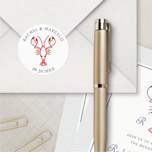 Sticker Rond Mariage de homard nautique