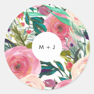 Sticker Rond Mariage de jardin coloré aquarelle