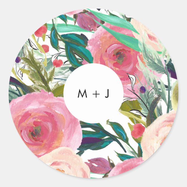 Sticker Rond Mariage de jardin coloré aquarelle (Devant)