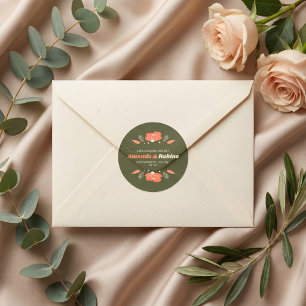 Sticker Rond Mariage de Jardin Floral Rétro Vintage