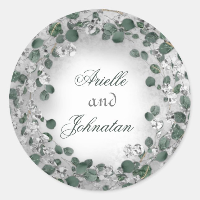 Sticker Rond Mariage de la couronne d'eucalyptus Nom Favoriser  (Devant)