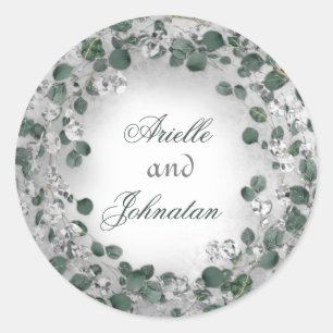 Sticker Rond Mariage de la couronne d'eucalyptus Nom Favoriser 