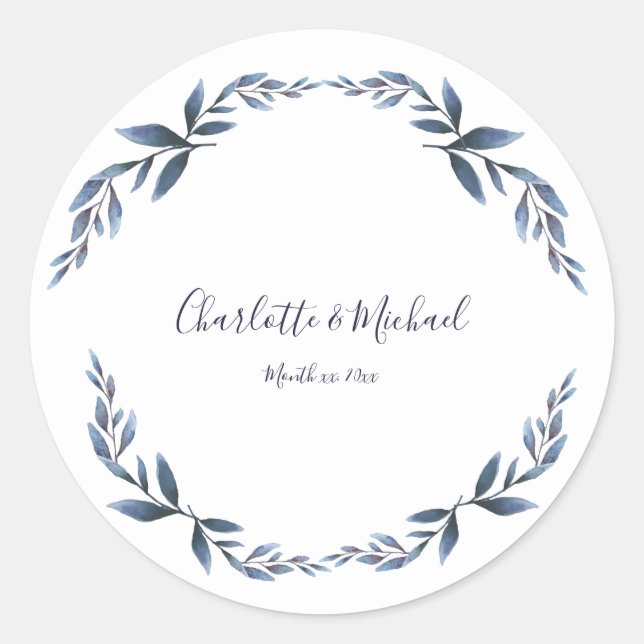 Sticker Rond Mariage de la marine et de la feuille florale blan (Devant)