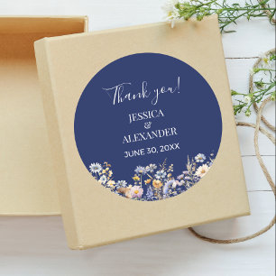 Sticker Rond Mariage de la marine Fleur sauvage Dusty Merci