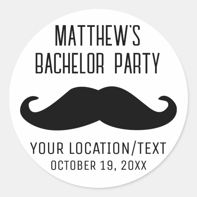 Sticker Rond Mariage de la Mustache noire de la fête de bachelo (Devant)