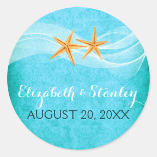 Sticker Rond Mariage de la plage de la paire Starfish Enregistr