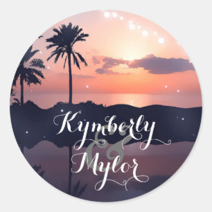 Sticker Rond Mariage de la plage Sunset Light Palms