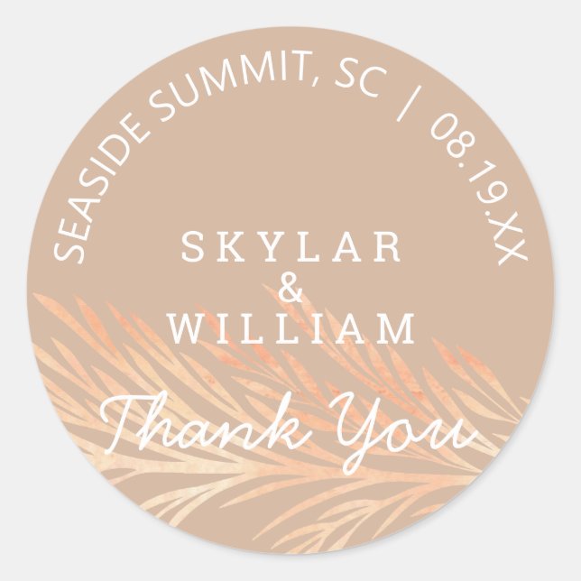 Sticker Rond Mariage de laiton Pampas Amande grillée Neutre (Devant)