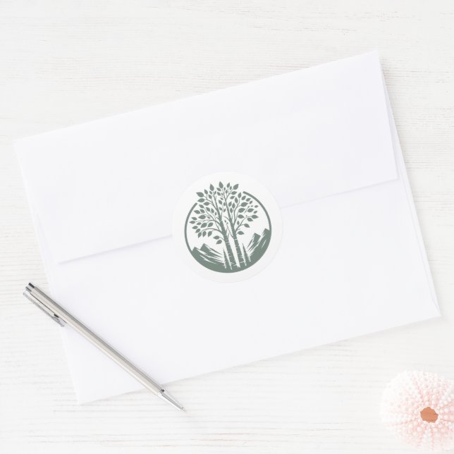 Sticker Rond Mariage de l'arbre d'aspect vert Sage (Enveloppe)
