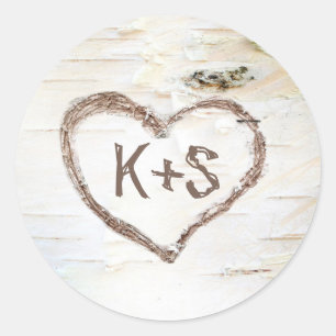 Sticker Rond Mariage de l'écorce de bouleau rustique