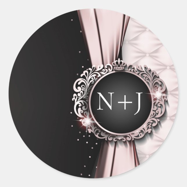 Sticker Rond Mariage de luxe élégant rose & noir (Devant)
