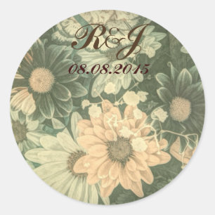 Sticker Rond mariage de marguerite d'été rétro hippie bohème