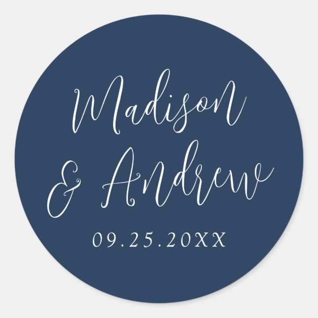 Sticker Rond Mariage de marine personnalisé de script simple (Devant)