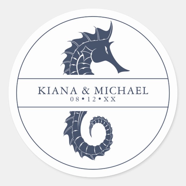Sticker Rond Mariage de mer Blue Wave Navy/Wht ID836 (Devant)