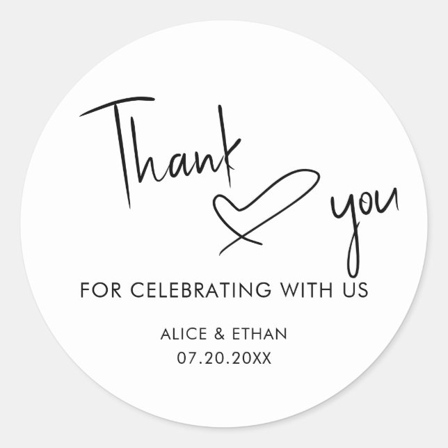 Sticker Rond Mariage de Merci Coeur de signature de script (Devant)
