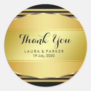 Sticker Rond Mariage de Merci courbe en or noir propre
