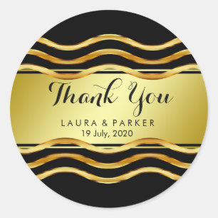 Sticker Rond Mariage de Merci courbe en or noir propre