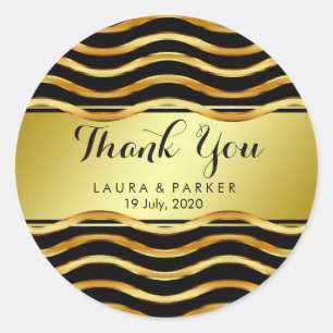 Sticker Rond Mariage de Merci courbe en or noir propre