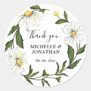 Sticker Rond Mariage de Merci de  de couronne de fleurs blanc