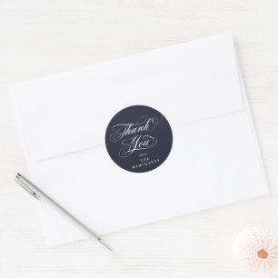 Sticker Rond Mariage de Merci de script élégant de Dark Navy
