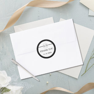 Sticker Rond Mariage de Merci des initiales en noir et blanc
