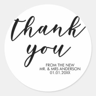 Sticker Rond Mariage de Merci noir simple et élégant