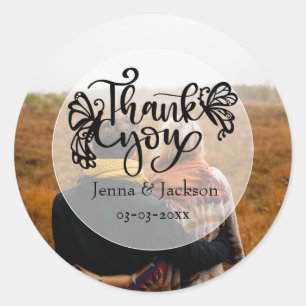 Sticker Rond Mariage de Merci photo personnalisé