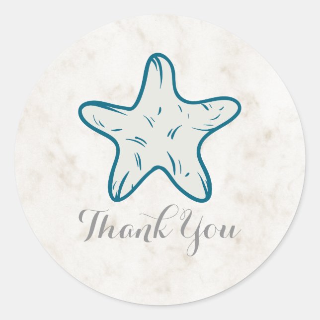 Sticker Rond Mariage de Merci Royal Blue Rustic Starfish (Devant)