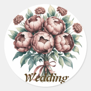 Sticker Rond Mariage de Mocha Brown Blooms