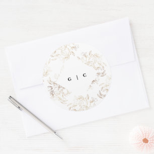 Sticker Rond Mariage de monogramme blanc élégant dessiné