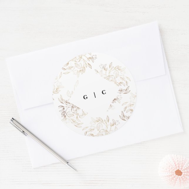 Sticker Rond Mariage de monogramme blanc élégant dessiné (Enveloppe)