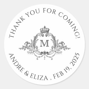 Sticker Rond Mariage de monogramme de couronne royale