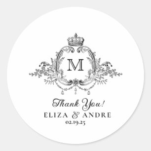 Sticker Rond Mariage de monogramme de couronne royale