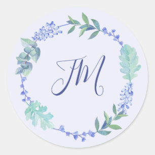 Sticker Rond Mariage de monogramme de germe violet