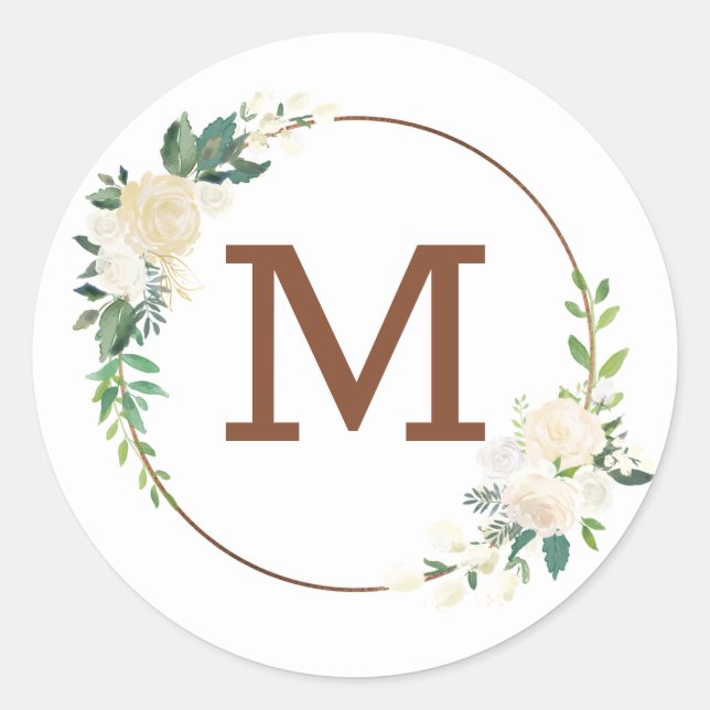 Sticker Rond Mariage de Monogramme de la ferme fraîche rustique (Devant)
