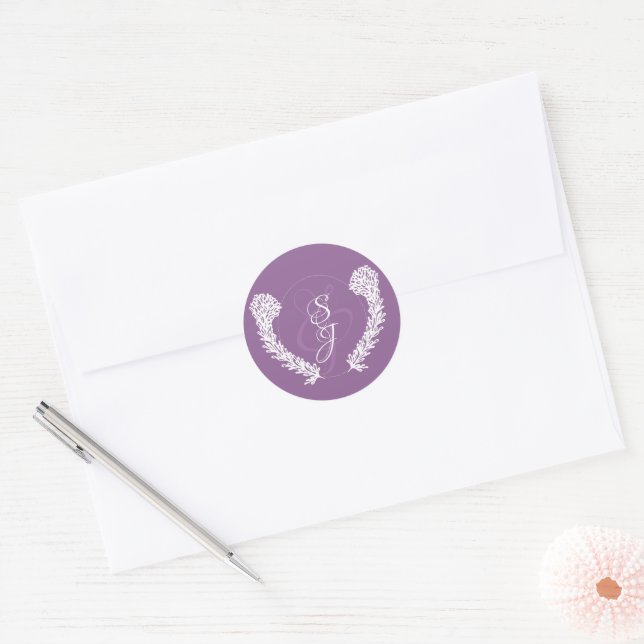Sticker Rond Mariage de monogramme de lavande (Enveloppe)