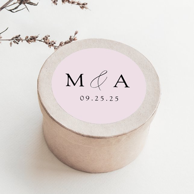 Sticker Rond Mariage de monogramme de Lavande Élégante (Créateur téléchargé)