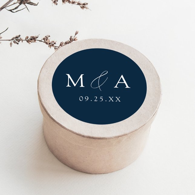 Sticker Rond Mariage de Monogramme de marine moderne élégant (Créateur téléchargé)