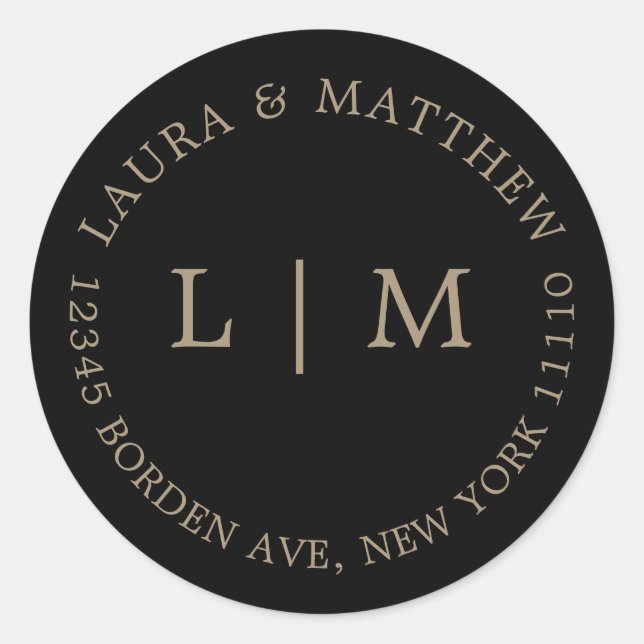 Sticker Rond Mariage de monogramme d'or noir (Devant)