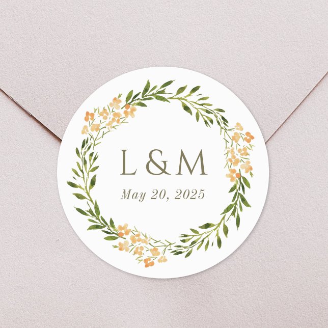 Sticker Rond Mariage de monogramme floral de printemps (Créateur téléchargé)