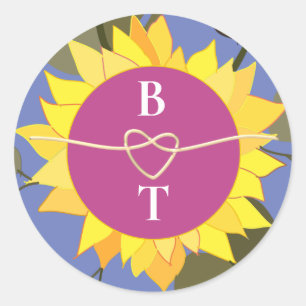 Sticker Rond Mariage de monogramme floral rétro