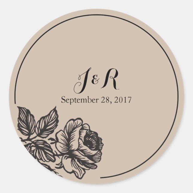 Sticker rond Mariage de Monogramme Floral Rustique (Devant)