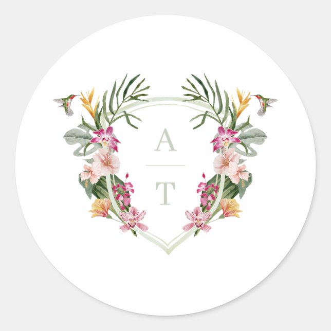 Sticker Rond Mariage de monogramme floral tropical (Devant)