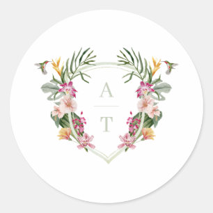 Sticker Rond Mariage de monogramme floral tropical