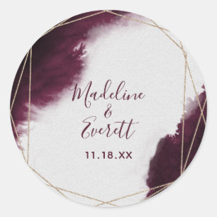 Sticker Rond Mariage de monogramme géométrique de l'aquarelle d